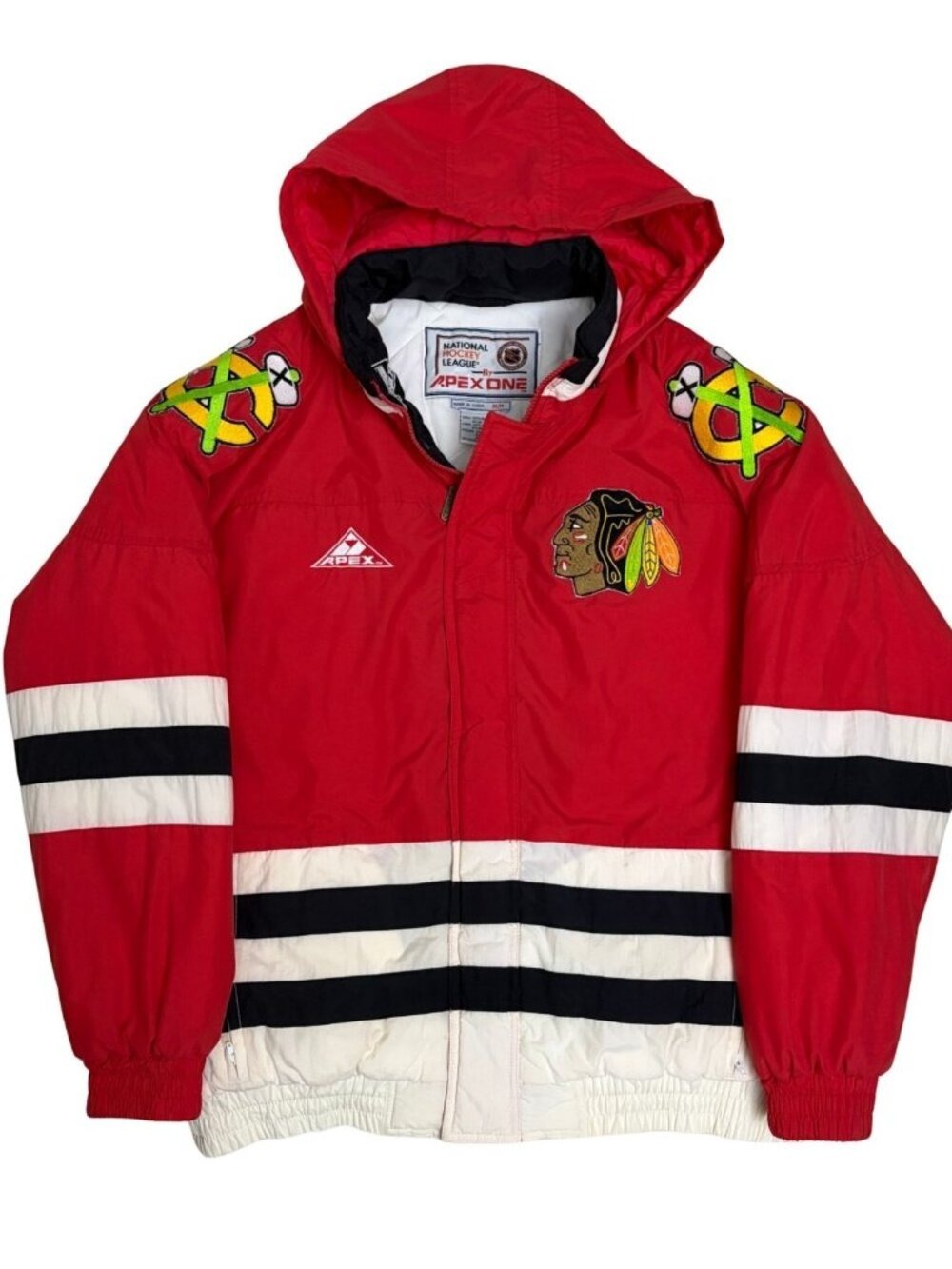 Vintage 90s APEX ONE Chicago Blackhawks Jacket Winter Parka Puffer Coat Mens M